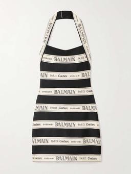 Striped jacquard-knit halterneck mini dress