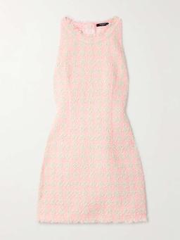 Frayed checked tweed mini dress