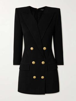 Button-embellished cotton-twill mini dress