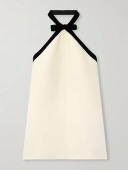 Bow-embellished velvet-trimmed wool and silk-blend crepe mini dress