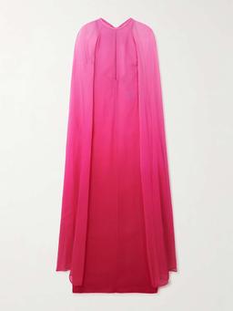 Cape-effect dégradé silk-crepon gown