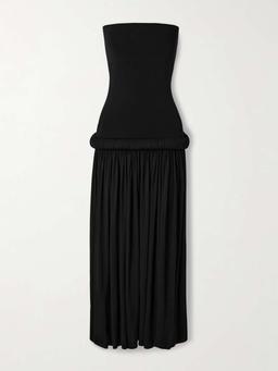 Strapless pleated stretch-jersey midi dress