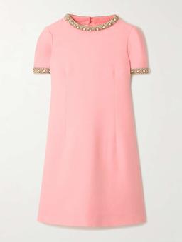 Embellished wool and silk-blend crepe mini dress