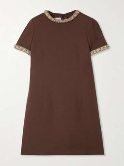 Embellished wool and silk-blend mini dress