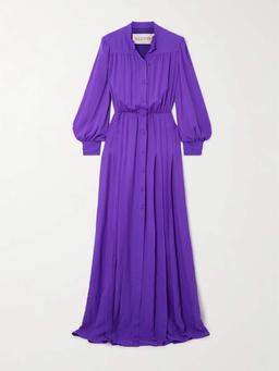 Gathered pleated silk-georgette gown