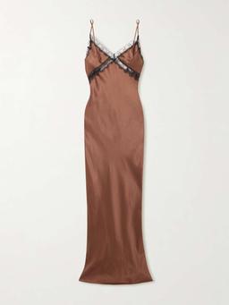 Lace-trimmed silk-satin maxi dress