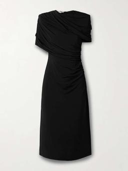 Draped cape-effect stretch-jersey midi dress