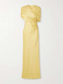 Open-back cape-effect draped satin gown
