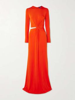 Twist-front cutout stretch-jersey gown