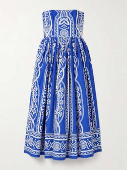 Torres strapless printed cotton-poplin midi dress