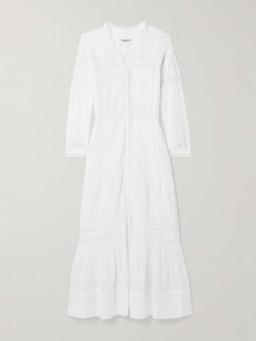 Daniva lace-trimmed broderie anglaise organic cotton-voile maxi dress
