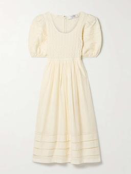 Myra shirred cotton-voile midi dress