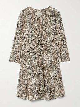 Octavia ruched snake-print silk-blend crepe mini dress