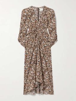 Albini gathered printed silk-blend midi dress