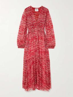 Amara gathered printed chiffon maxi dress