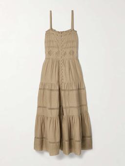 Divine lace-trimmed broderie anglaise cotton-voile midi dress