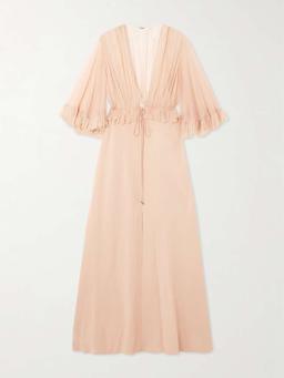 Ruffled silk-crepon and crepe maxi dress