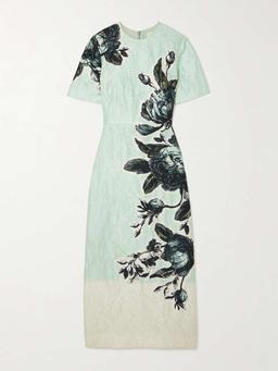 Violetta floral-print crinkled-satin midi dress