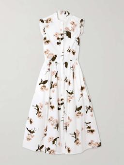 Ruffled floral-print cotton-poplin midi shirt dress
