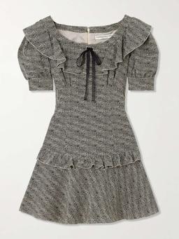 Tiered leopard-print silk mini dress