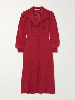Polka-dot silk-crepe de chine midi shirt dress