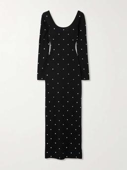 Crystal-embellished wool maxi dress