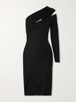 One-shoulder cutout stretch-piqué midi dress
