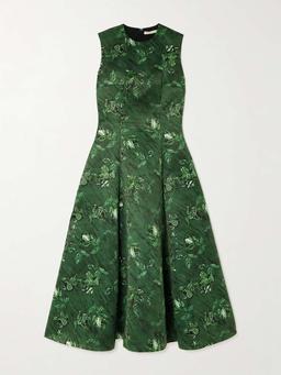 Mara pleated floral-print faille midi dress