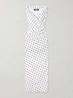 Rita draped gathered polka-dot crepe de chine maxi dress