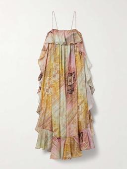 Tallow ruffled printed silk maxi dress