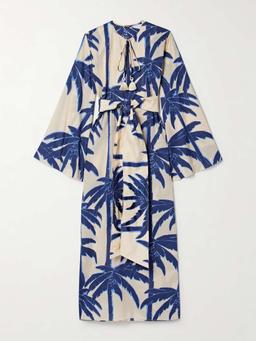 Sotaviento belted printed cotton-voile midi dress