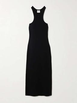 Embroidered ribbed cotton-jersey midi dress