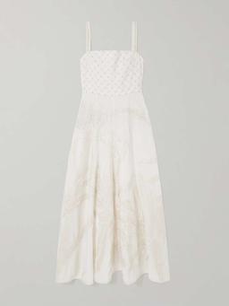 Anabel bead-embellished embroidered ramie and linen-blend midi dress