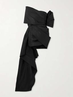 Off-the-shoulder asymmetric draped silk-faille mini dress