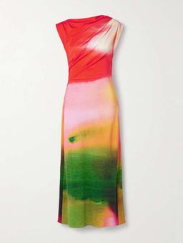 Draped printed stretch-jersey midi dress