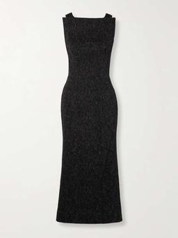 Singular open-back metallic stretch-knit gown