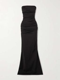 Intoxicate strapless ruched crepe gown