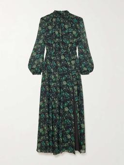 Jacqui B belted printed silk-georgette midi dress