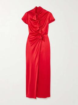 Kelly tie-detailed silk-satin midi dress