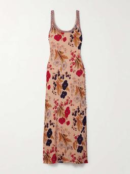 Adele bead-embellished floral-print silk maxi dress