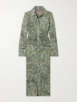 Claudia ruched floral-print crepe-jersey midi dress