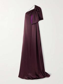Aeris draped one-shoulder silk-satin gown