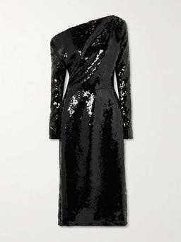 Danae draped asymmetric sequined crepe midi dress