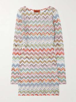 Metallic crochet-knit mini dress