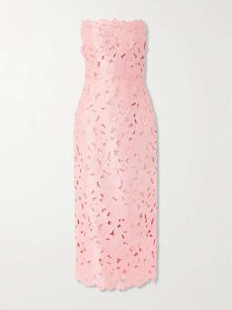 Delmara strapless cutout embroidered satin midi dress