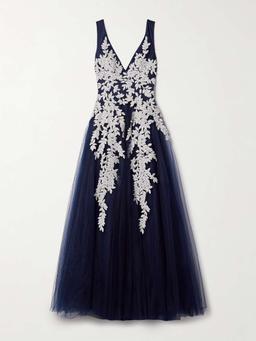 Bead-embellished embroidered tulle gown