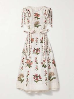 Guanguacó Orquidea cutout embroidered linen midi dress