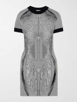 Trompe l'oeil striped jacquard-knit mini dress