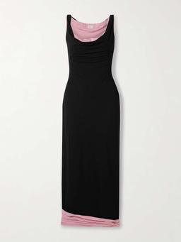 Layered stretch-silk midi dress