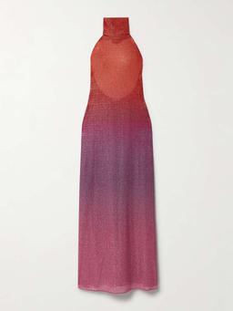 Lumière ombrè metallic stretch-knit halterneck maxi dress